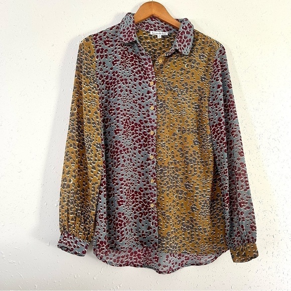 🦋 See and Be Seen Multi Color Block Polka Dot Button Up Blouse Small - Picture 1 of 6